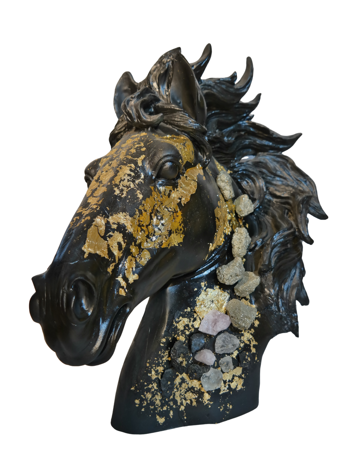 Escultura de Busto de Caballo con Cuarzos