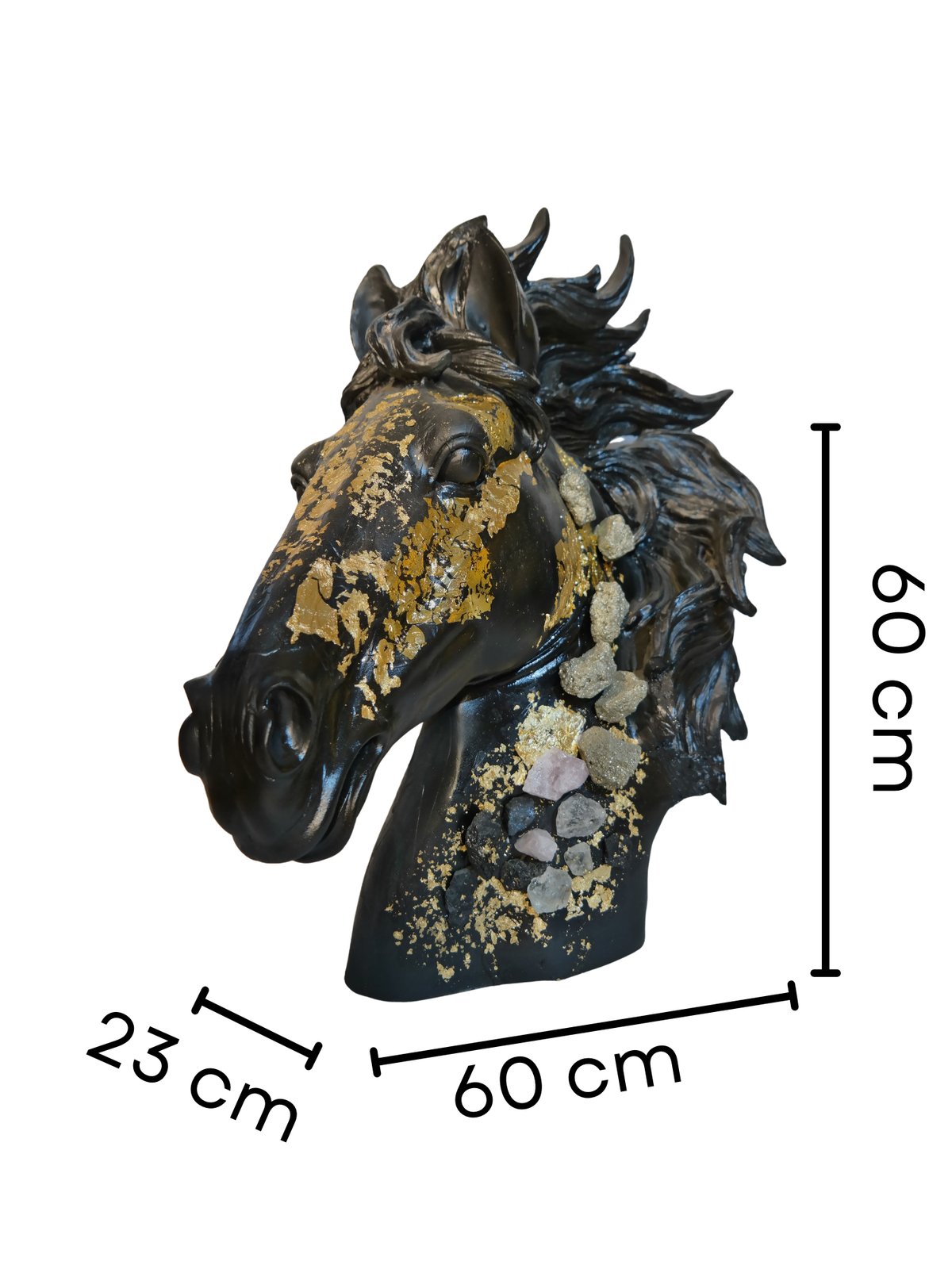 Escultura de Busto de Caballo con Cuarzos