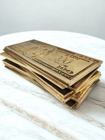 Golden Money Paca De Billetes En Resina Metalizada